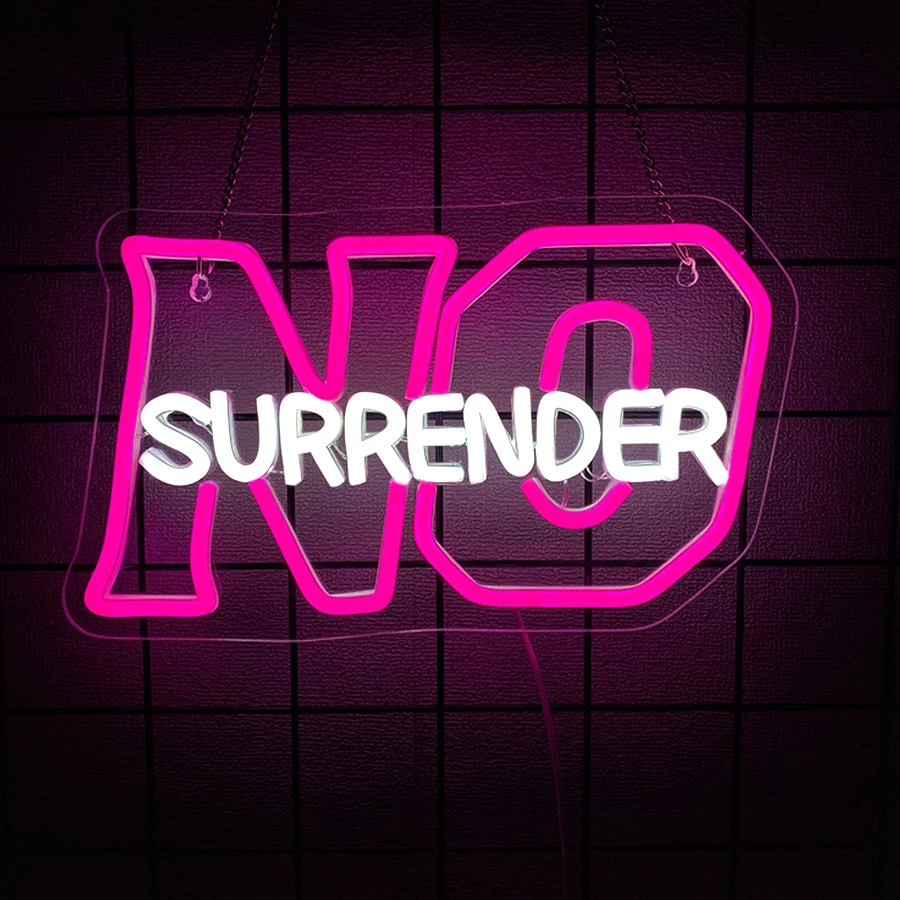 No Surrender Neon Sign, Led Letter Icon Wall Decor, Suitable For Bedroom, Office, Game Room, Bar, Gym, Library Art Wall Lamp.