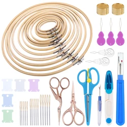 IMZAY Bamboo Cross Stitch Hoops Set Embroidery Frames Set Sewing Tools Accessories With Sewing Scissors Stitching Needles