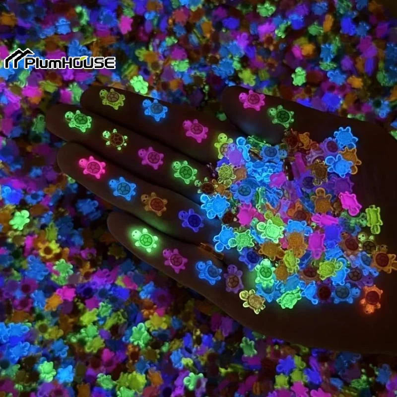 100Pcs Mini Resin Turtles Night Glow Figurines Multi-Function Nail Charms Crafts Miniatures Salon Accessories