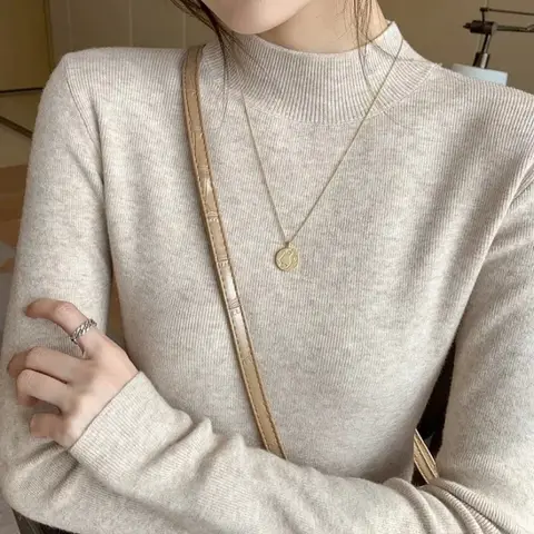2024 Turtleneck Sweater Women New Fashion Stretch Tops Women Knitted Pullovers Long Sleeve Bottoming Knitted Wool Sweater