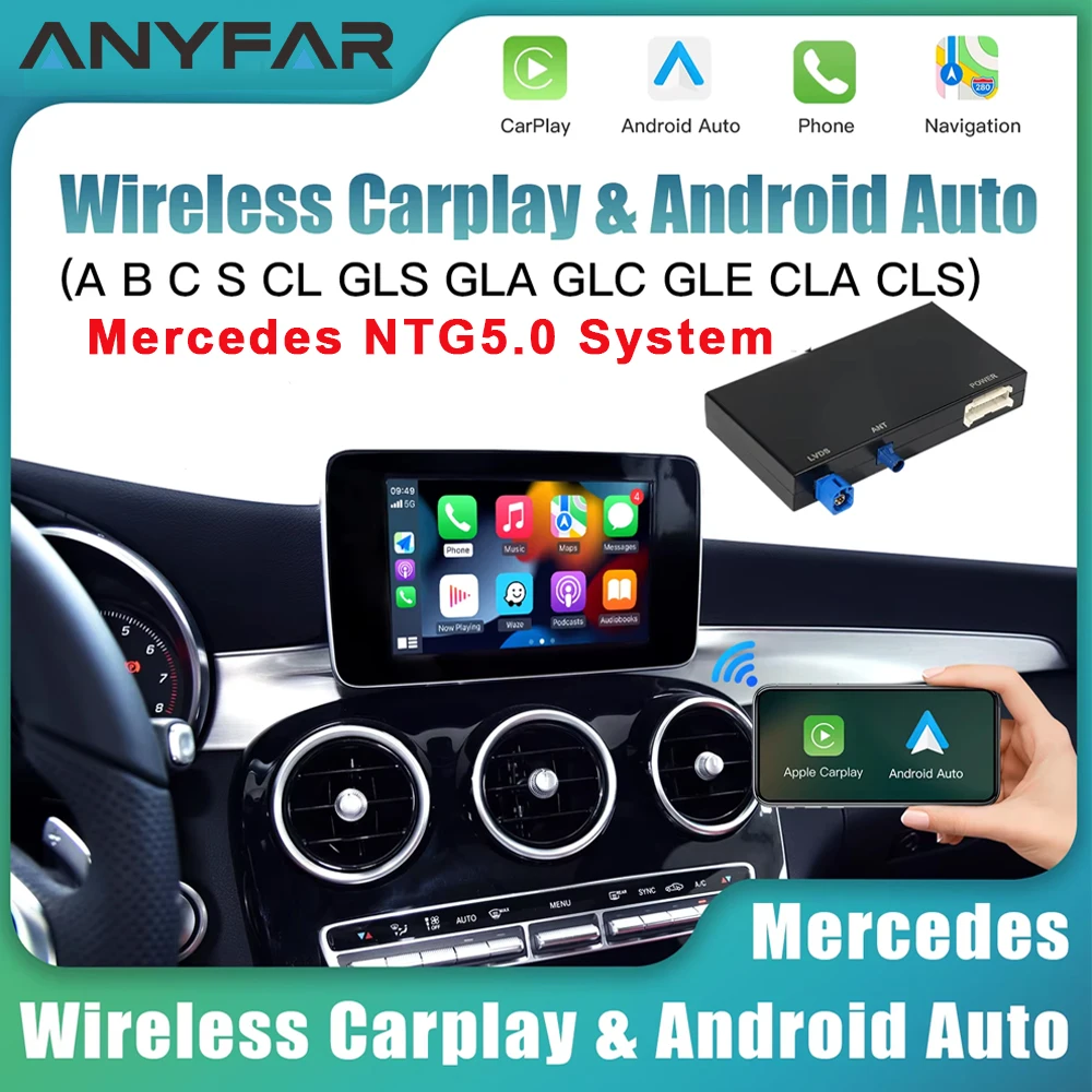 Image of ANYFAR Kabelloses Android Auto für Mercedes Benz CLA GLA GLK CLS GLE NTG 5.0 mit Carplay-Schnittstelle, Mirror Link, AirPlay. Kabelloses Android Auto für Mercedes Benz G-Klasse NTG 5.0 mit