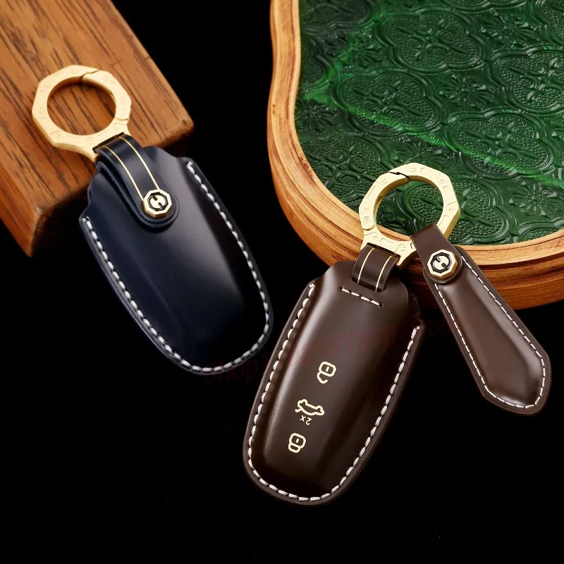 

Handmade Cowhide High-End Personality Genuine Leather Key Case Cover Protective Shell Bag Keychain For Audi A8 Car Accessories