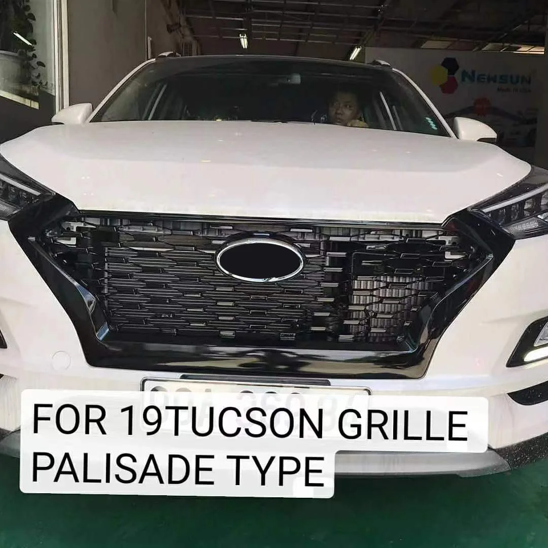 Car Front Bumper Grille Gloss Black For Hyundai Tucson 2019 2020 Racing Grill Auto Grills Upper Inlet Hood Mesh Guard Grid