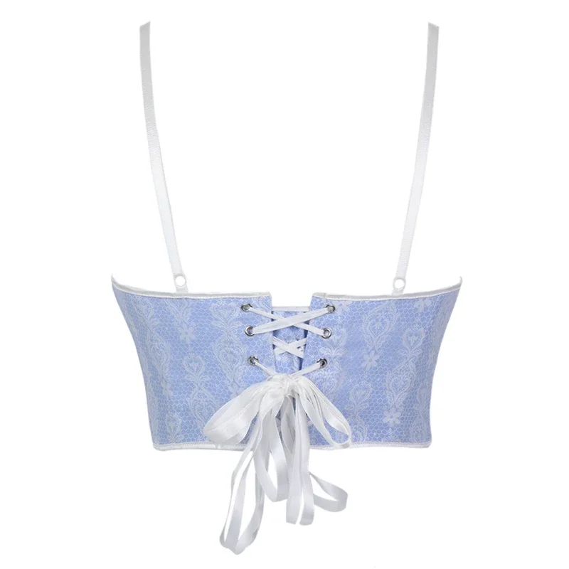 Camiseta sin mangas con corsé azul bebé para mujer, camisola con tirantes finos a la moda, corpiño Sexy, lencería gótica con cordones, ropa de calle