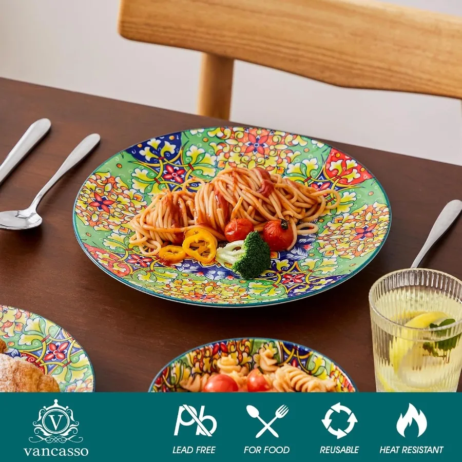 طقم أواني طعام من البورسلين الأخضر مكون من 12 قطعة لـ 4 أوعية وأطباق للميكروويف وغسالة أطباق آمنة ومقاومة للخدش بوهيمية S #3