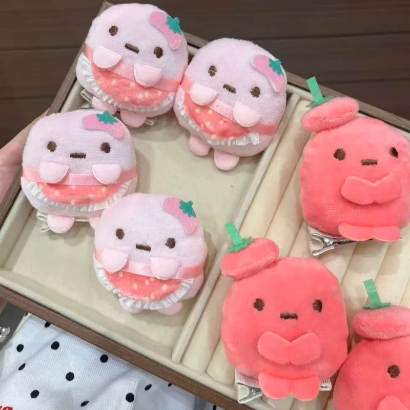 1/2PCS Kawaii Strawberry Mochi Plush BB Hair Clips Sumikko Gurashi Cartoon Fluffy Barrettes Teen Girls Daily Bang Fix Hair Decor