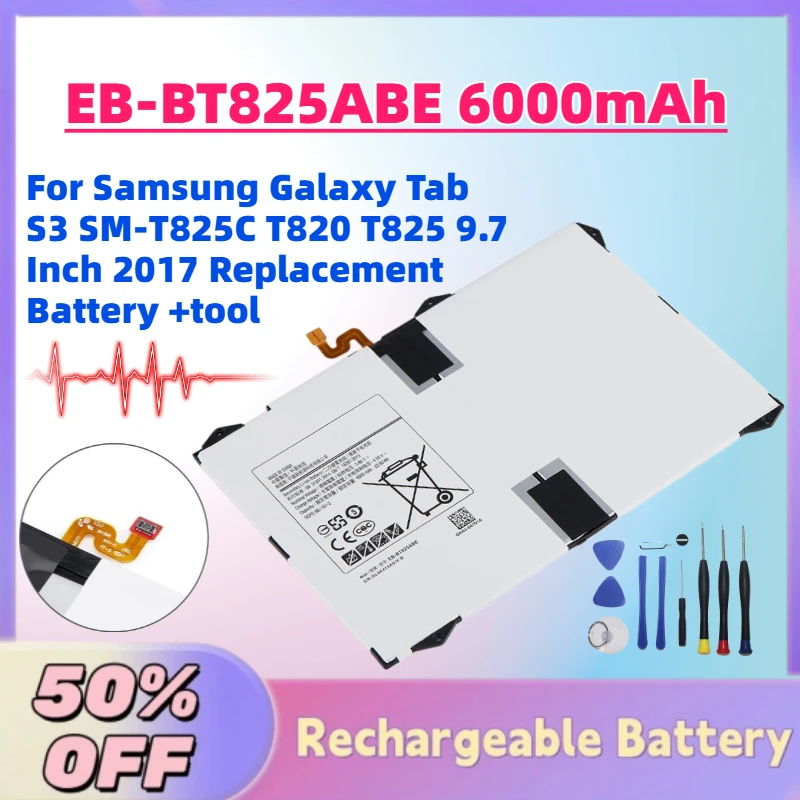 

New EB-BT825ABE 6000mAh 3.8V Tablet Battery for Samsung Galaxy Tab S3 SM-T825C T820 T825 9.7 Inch 2017 Replacement Battery +tool