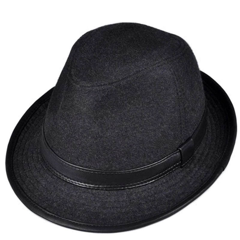 

2025 Retro Real Leather Wool Gentleman Jazz Fedoras Hats For Men Women Woolen Stage Fitted Cowboy Caps Male Grey Gorras