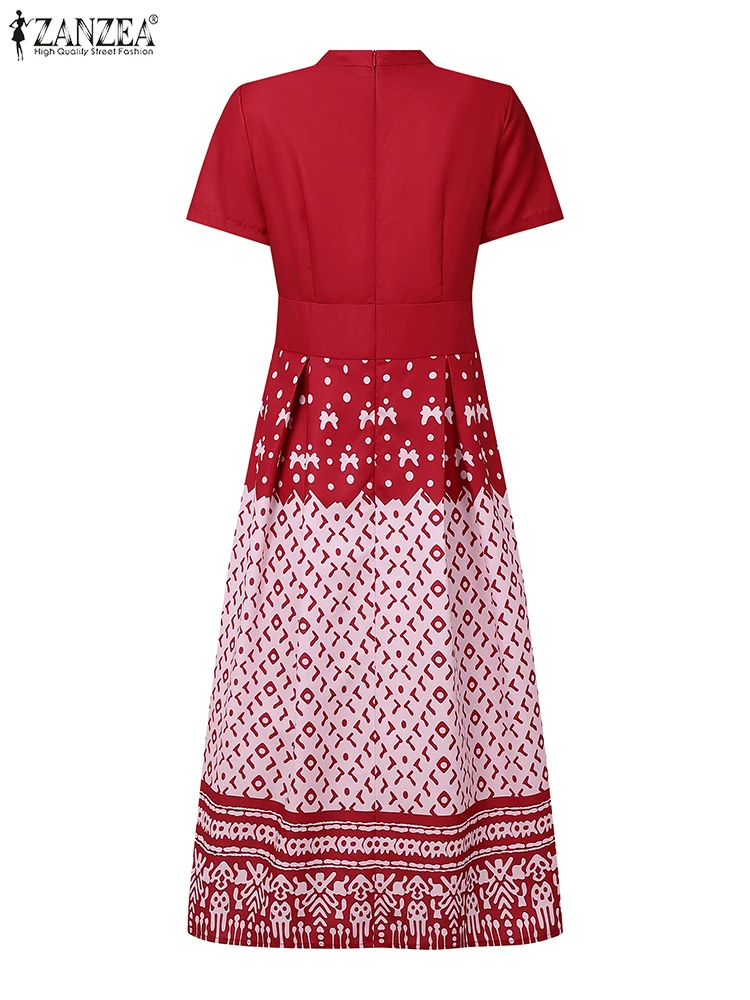 2023 ZANZEA Zomer Stijlvolle Gedrukte Jurk Elegante Vrouwen Jurken Stand Hals Korte Mouw Party Werk Zonnejurk Mode Een Lijn Gewaden
