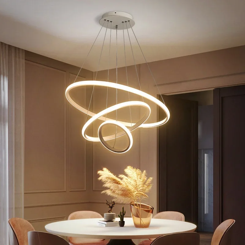 

Modern Pendant Lamp Led Rings Circle Ceiling Hanging Chandelier Black Loft Living Dining Room Indoor Lighting Fixture