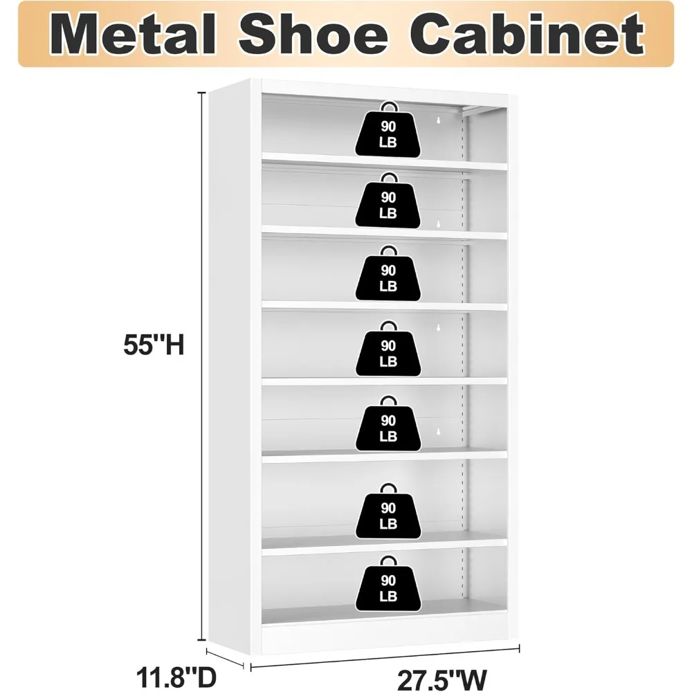 7-poziomowy, wytrzymały regał stalowy - regulowane półki z panelem tylnym do użytku w domu, biurze i garażu - 55 cali wysokości, metalowy lub