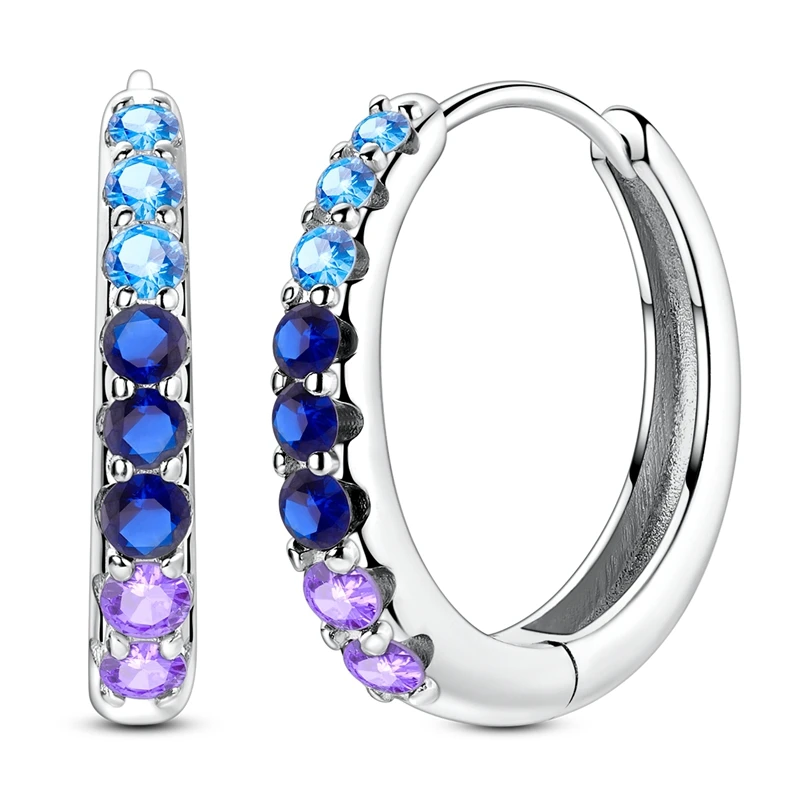 

925 Sterling Silver Earrings Women Sparkling Large Blue Purple Zircon Hoop Earring For Anniversary Wedding Jewelry Gifts