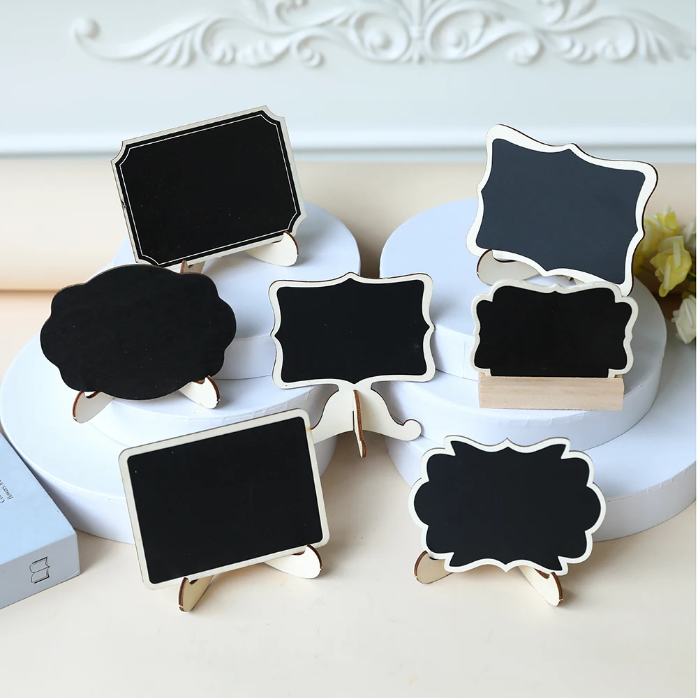 6pcs Mini Wooden Chalkboards with Support Message Board Table Place Card Signs Blackboard for Home Birthday Wedding Party Decors