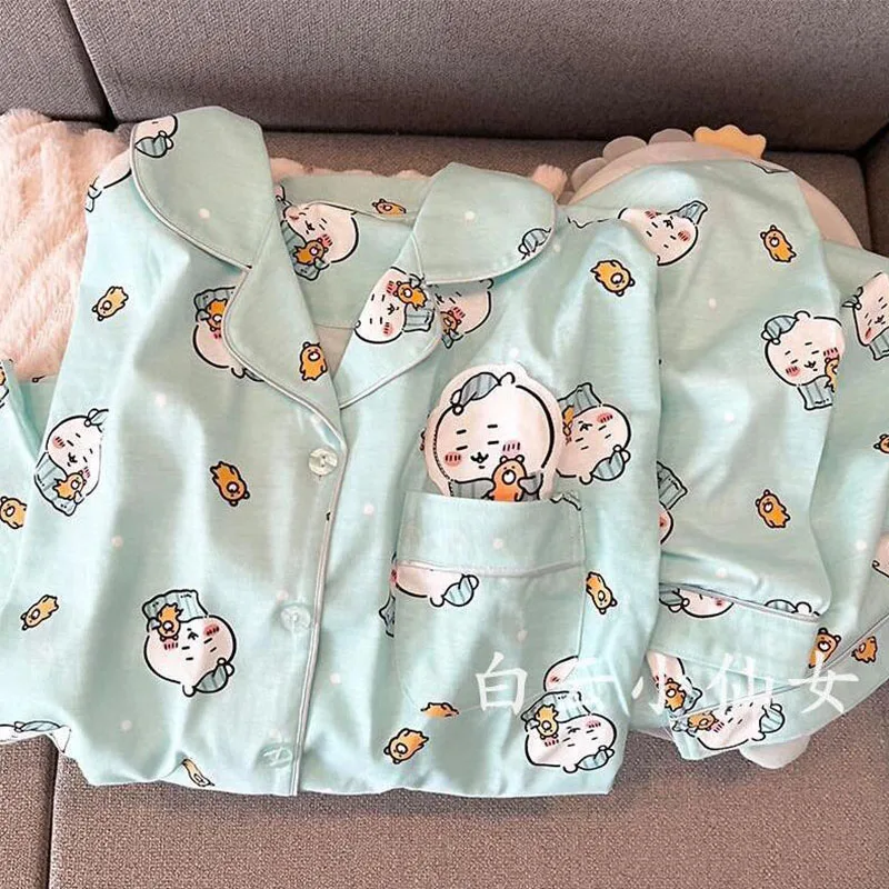 Kawaii Chiikawa Pajamas Cute Autumn Winter Anime Cartoon Long Sleeved Student Dormitory Pajamas for Woman's Home Set Gifts Toys