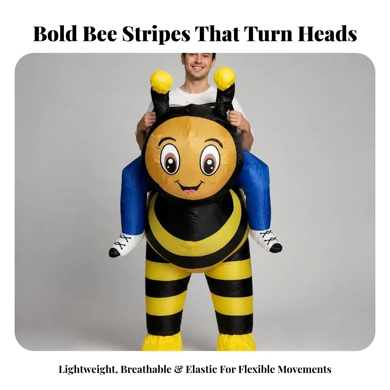 Lightweight Inflatable Bee Suit for Adults Children Riding Style Polyester Material with Continuous Air Blower Party Fun Costume