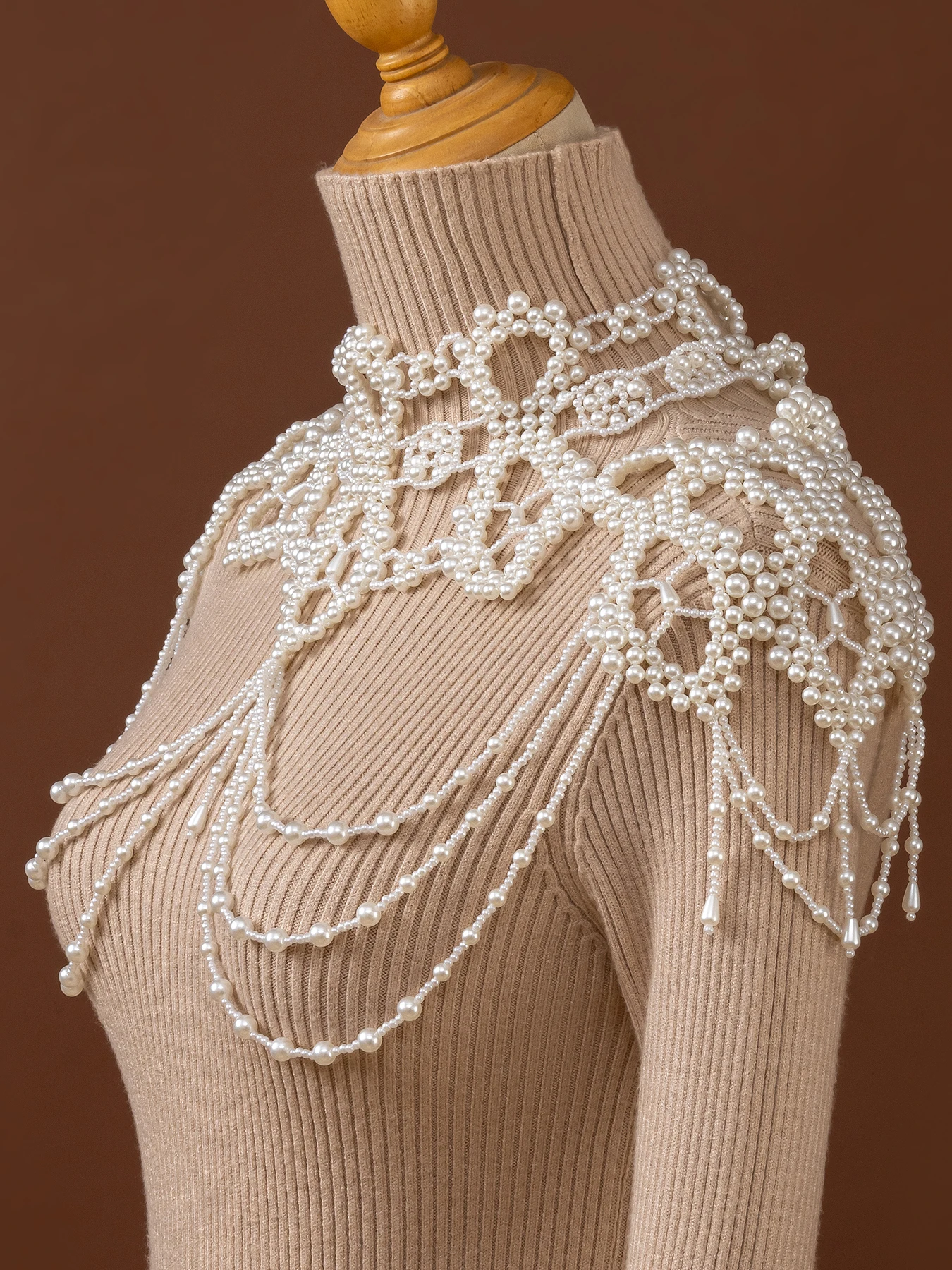 Wedding Draped Pearl Shoulder Body Jewelry Multi-layer Cascading Tassel Pearl Cape Collar Glam Accessory for Bride