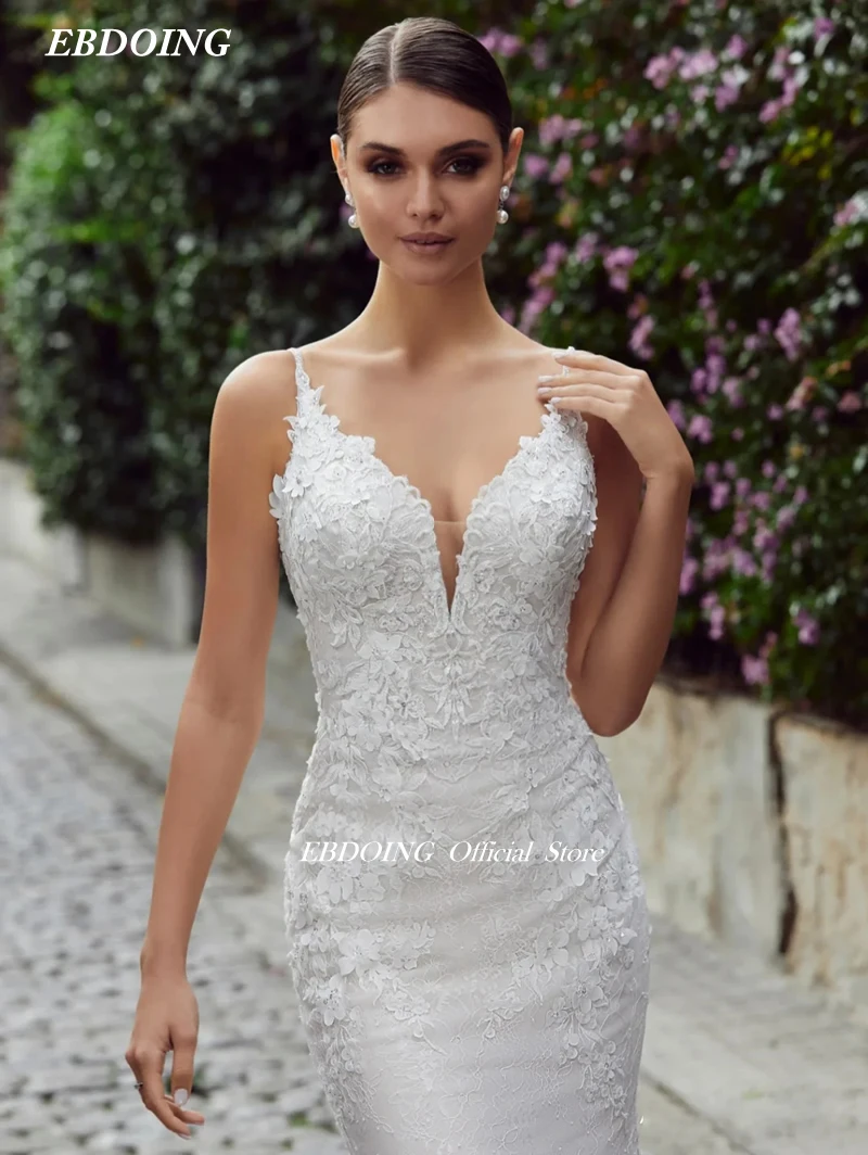 Abito da sposa più nuovo scollo a v in pizzo a sirena maniche lunghe con apertura sul retro su misura taglie forti Vestidos De Novias