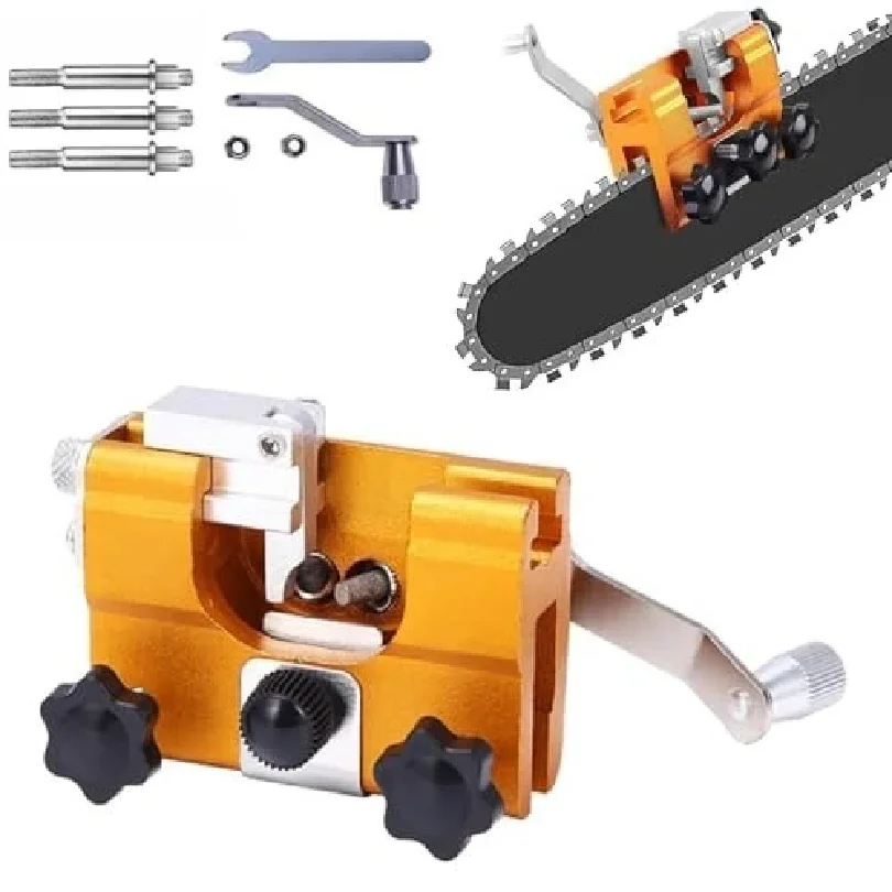 

Portable Hand Cranked Chainsaw Chain Sharpener with 3 Grinding Rods Sharpening Jig Tool for Chain Saw Maintenance and Repair