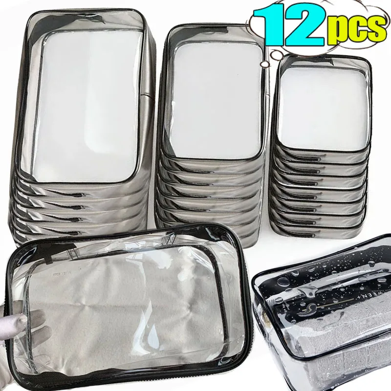 

12PCS Transparent PVC Cosmetic Bag Travel Storage Organizer Clear Makeup Bags Beautician Beauty Cases Toiletry Bag Wash Bags