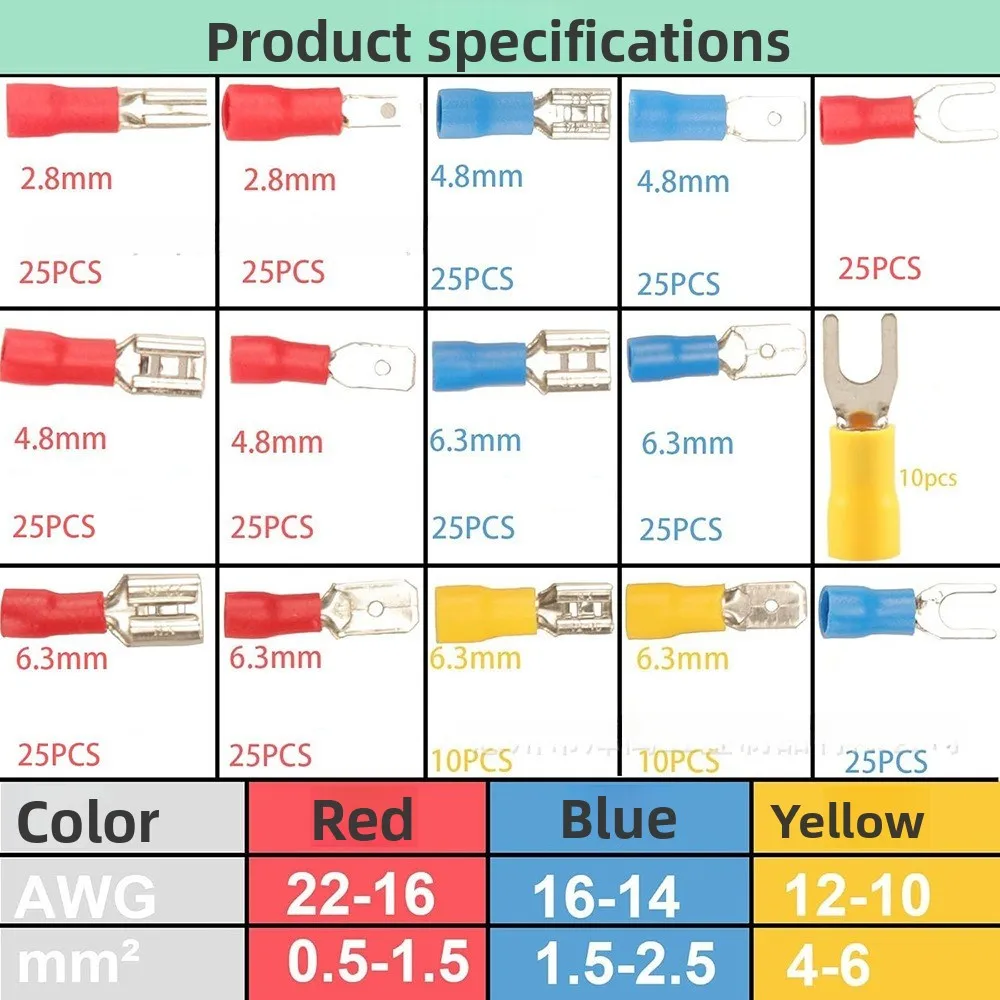 330Pcs Pre-insulated Crimp Terminal Kit, FDD Female Spade MDD Male Spade SV Fork Wire Connectors Assortment Set