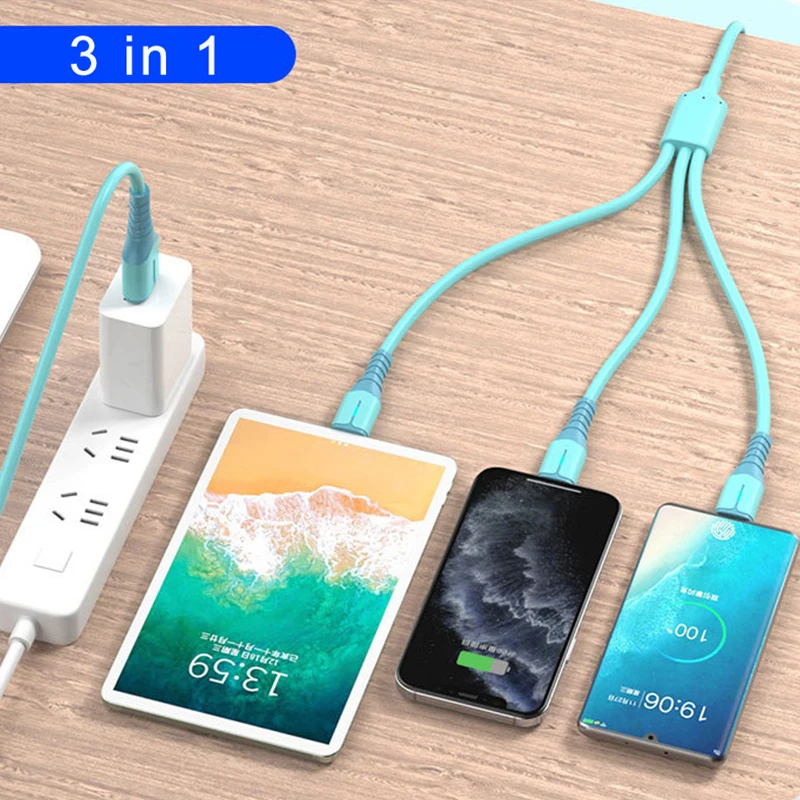 3 in 1 66W USB Fast Charging Cable For iPhone 14 Samsung Xiaomi Huawei Phone Charger Cable USB Type C Micro USB Lightning Cord