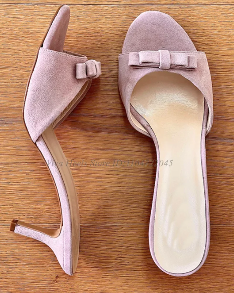 

Женские разноцветные замшевые тапочки с милым бантом, кожаные туфли-лодочки на высоком каблуке с открытым носком, летнее повседневное платье, роскошная обувь для вечеринок большого размера