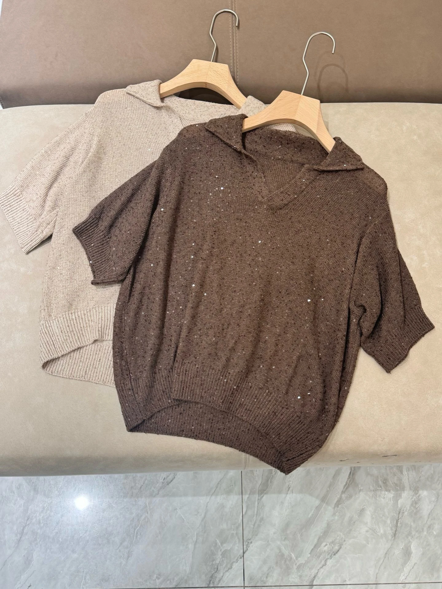 

Spring Summer Women's Faion Versatile Beadwork Linen Knitted ort Sve T-irt round Ne Casual Loose Comfortable Top