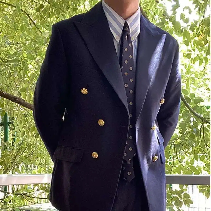 

High Quality Double Breasted Slim Suit Blazer Homme Solid Color Suit Jacket Casual Masculino British Daily Men Blazer Hombre