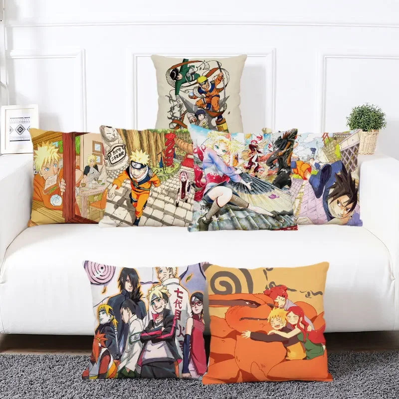 A 45*45CM Naruto Hokage Pillowcase Anime Cushion Cover Sofa Home Decorative Bed Uchiha Sasuke Hatake Kakashi Print Akatsuki Gift