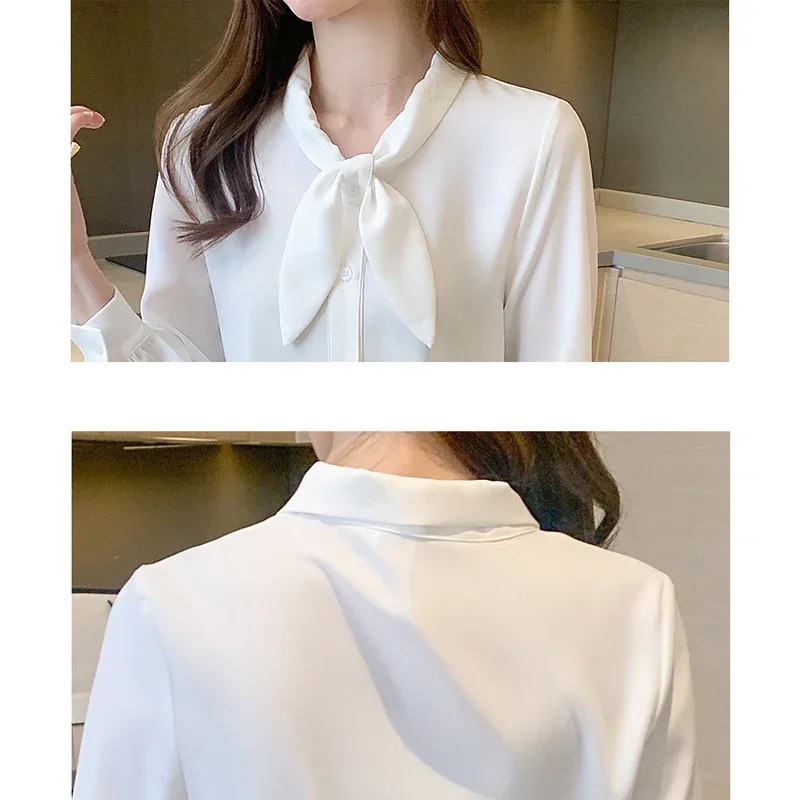 Fashion Long Sleeve Bow Collar Women Shirt New White Chiffon Shirt Blouse Women Tops Shirts Blusas Para Mujer Blusas 2024 F265