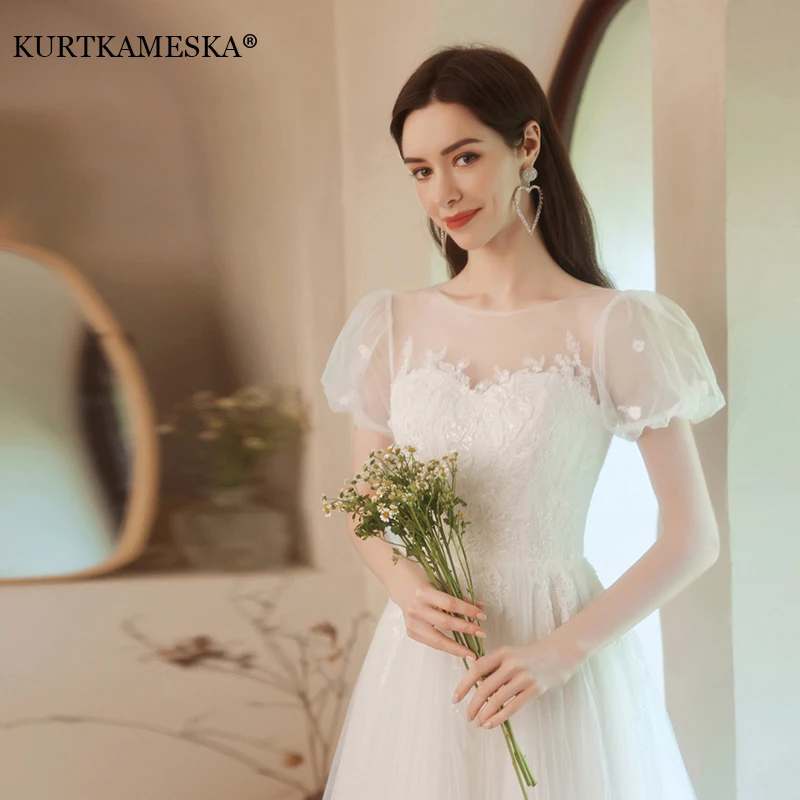 Abiti da sposa maxi in raso bianco di lusso francese per la sposa Abiti da donna eleganti con maniche a sbuffo sottili e sexy