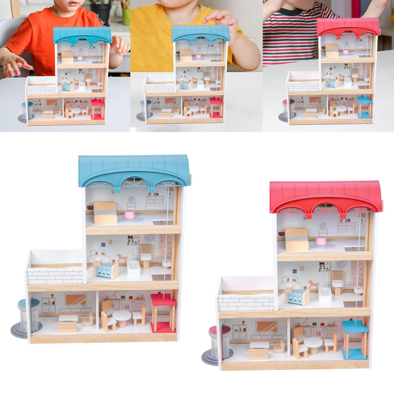 Casa de muñecas de madera, exquisito modelo de 2 cuentos, accesorios, Mini muebles, juego de juguete