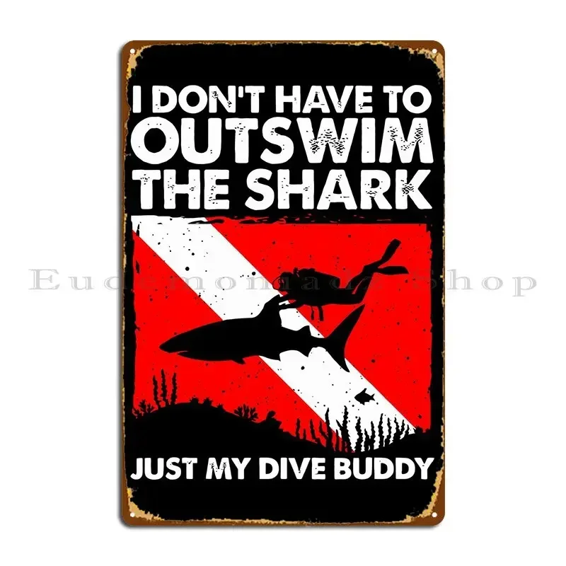 Scuba Diving Shark Buddy Metal Plaque Personalized Kitchen Design Bar Mural Tin Sign Poster