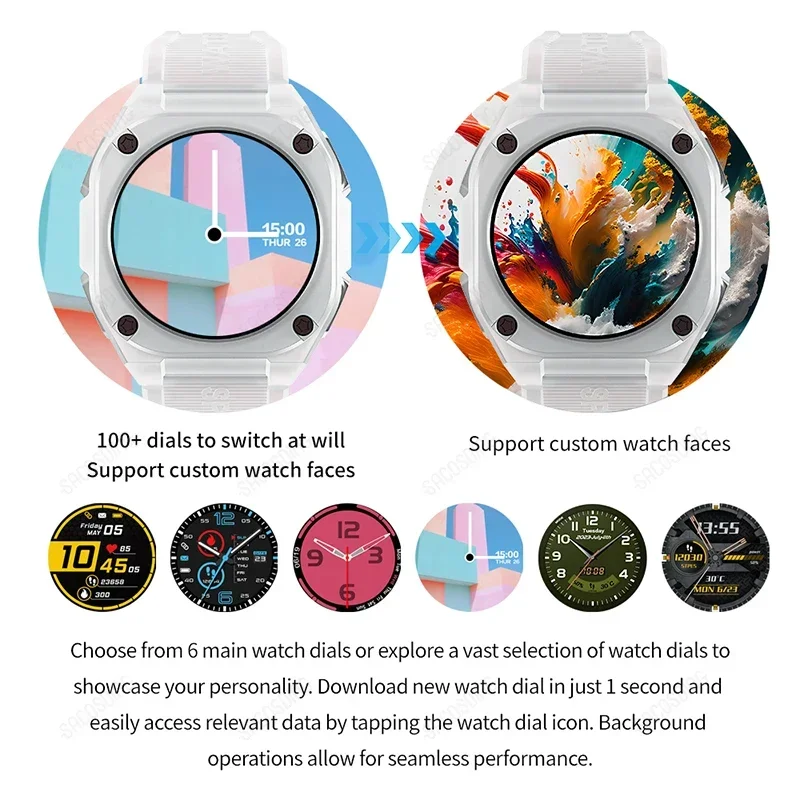 Smartwatch de tela AMOLED para homens e mulheres, sempre exibe smartwatch esportivo, freqüência cardíaca, pulseira de fitness, 5ATM à prova d'água, 2024