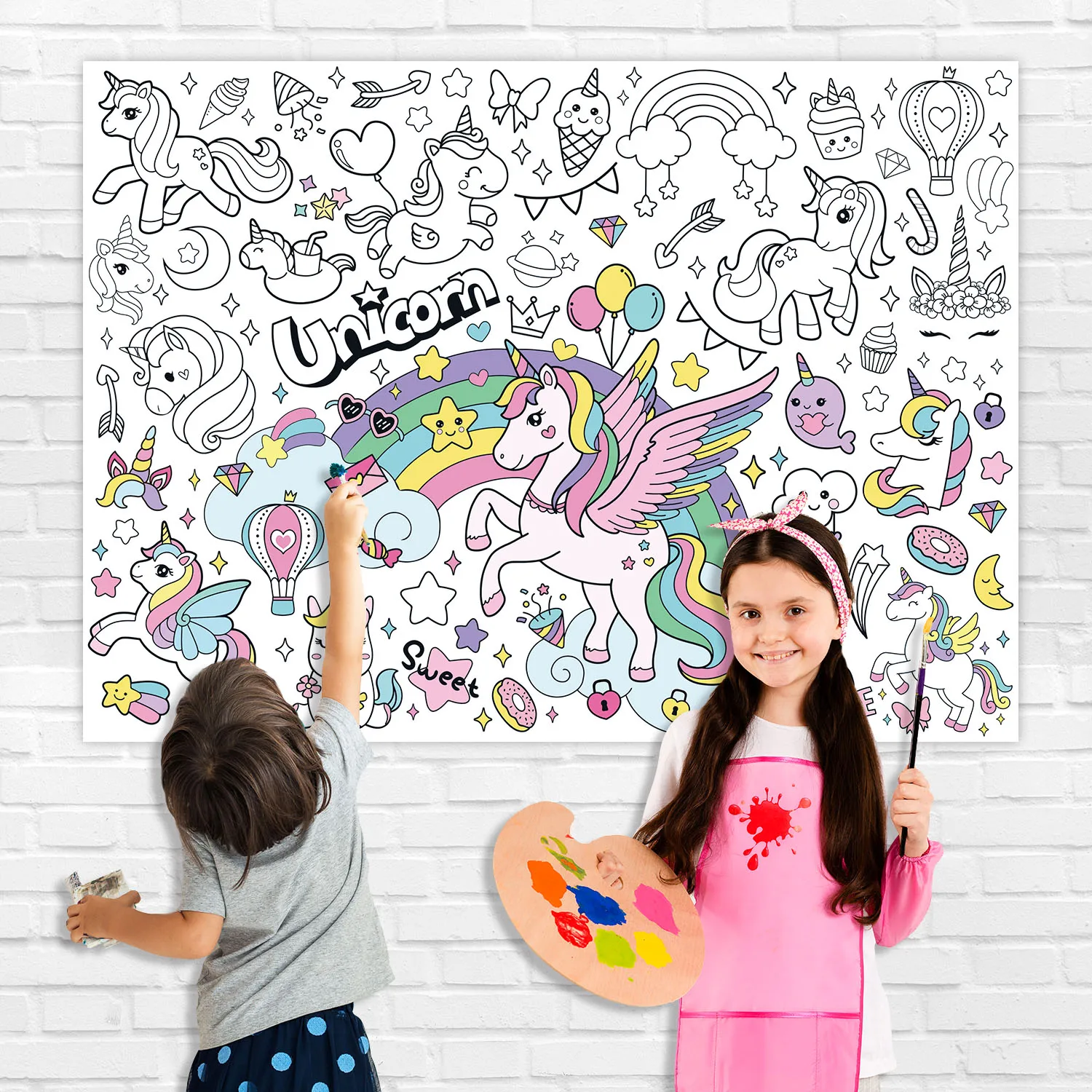 كتب تلوين يونيكورن للأطفال، ملصق تلوين كبير، مفرش طاولة تلوين للأولاد والبنات، لوازم حفلات أعياد الميلاد على شكل وحيد القرن