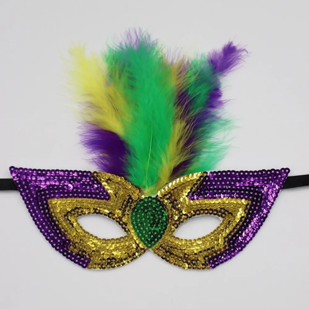 Vintage Style Half-Face Mask Angel Feather Sequin Decoration Masquerade Mask Gothic Design Black Feather Eye Mask