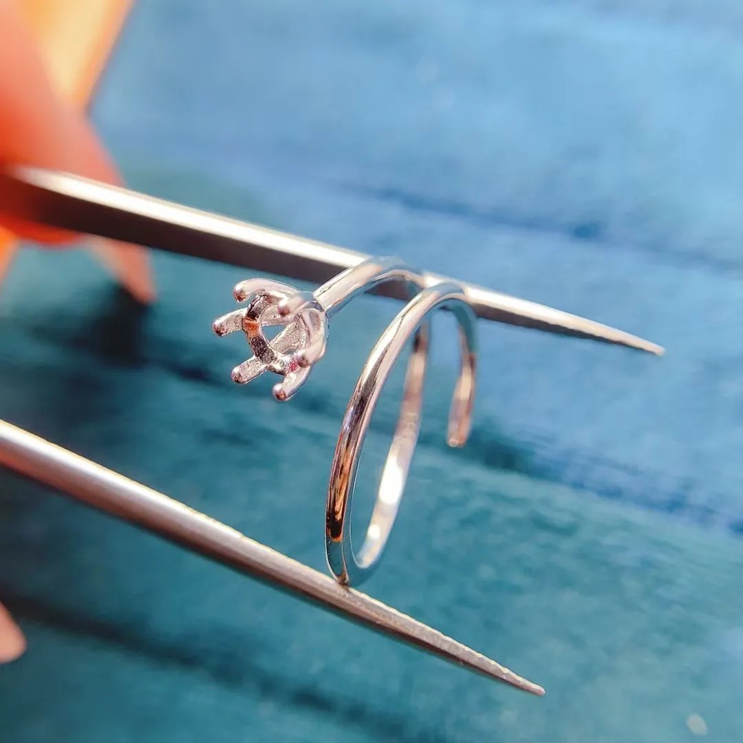 

Pure 925 Silver Adjustable Ring Setting 5mm Round Shape Gemstone Ring Setting with 3 Layers 18K Gold Plating