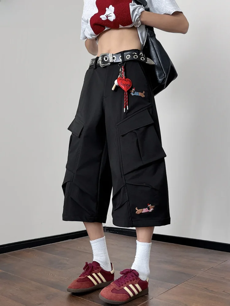 

American Sle Workwear Loose Fit Seven ket Embroidered Men's Summer plus Size Casual Straight Leg Trousers