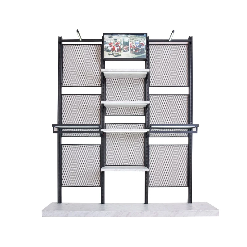 

Custom, Apparel Clothing Store Display Stand Wall Mounted Clothing Display Rack Store Shelves with LED Light