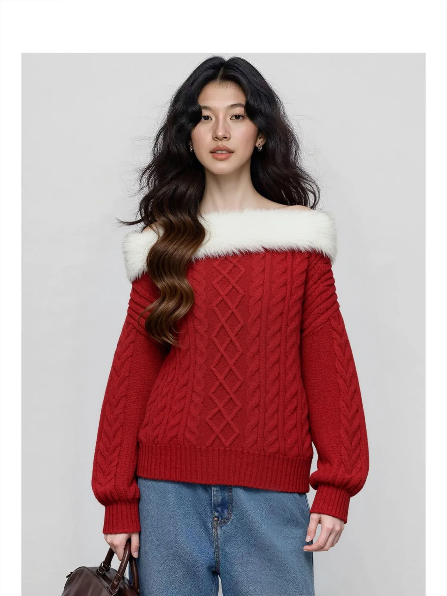 

Forever 2 Cisas Theme One oulder Long Sve Knitted Sweater Red Color Autumn Winter High Quali Loose Fit Women Top