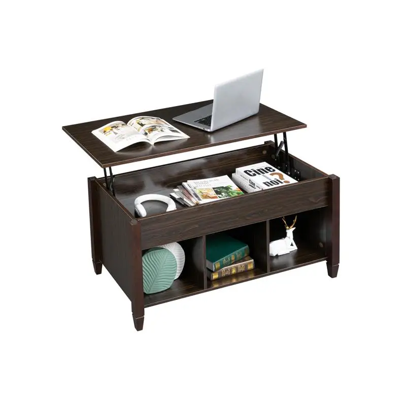 Modern Lift Top Coffee Table with Hidden Compartment in Brown Finish