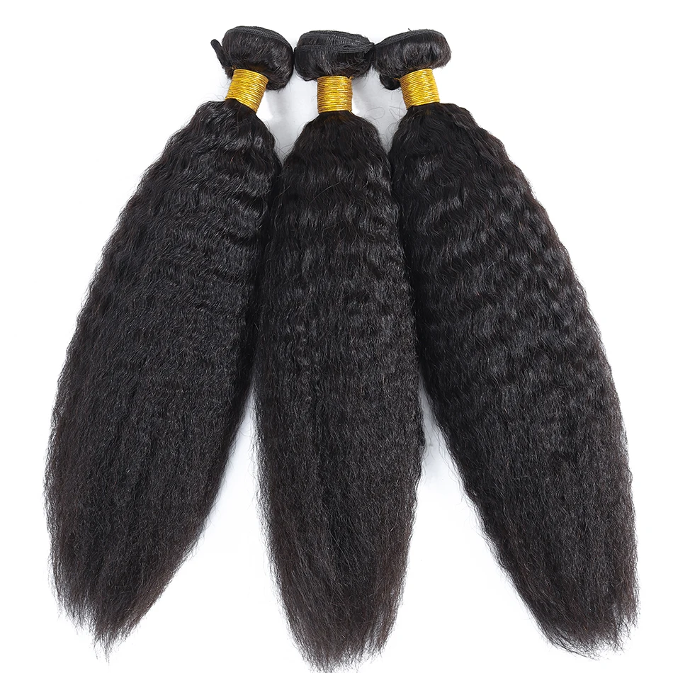 Kinky Straight Hair Bundles Brazilian Virgin Hair Extensions Yaki Straight 100% Natural Human Hair 1/3 Bundles Thick Hair