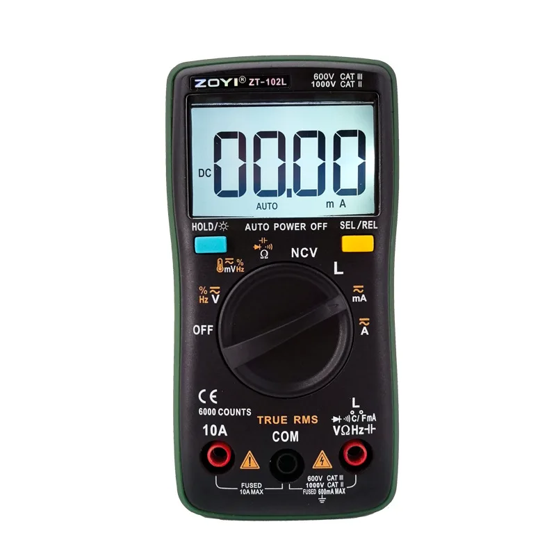 Digital Multimeter ZT100 4000 counts DC/AC Voltage Current Capacitance Hz Diode Ohm tester Ammeter Voltmeter Backlight