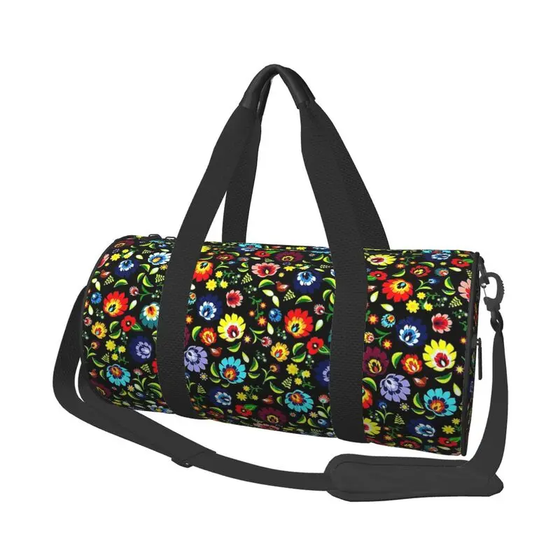 Polska Polska Floral Folk Art Flower Travel Duffel Bag Weekender Overnight Bags Waterproof Luggage Bag for Travel Sport Gym Yoga