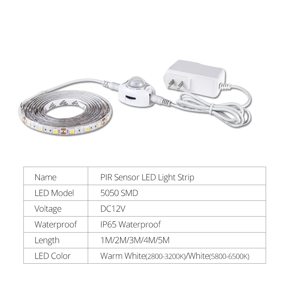1M-5M czujnik ruchu PIR diody na wstążce IP65 wodoodporna listwa oświetleniowa DC 12V do schodów szafa do kuchni inteligentna lampa do