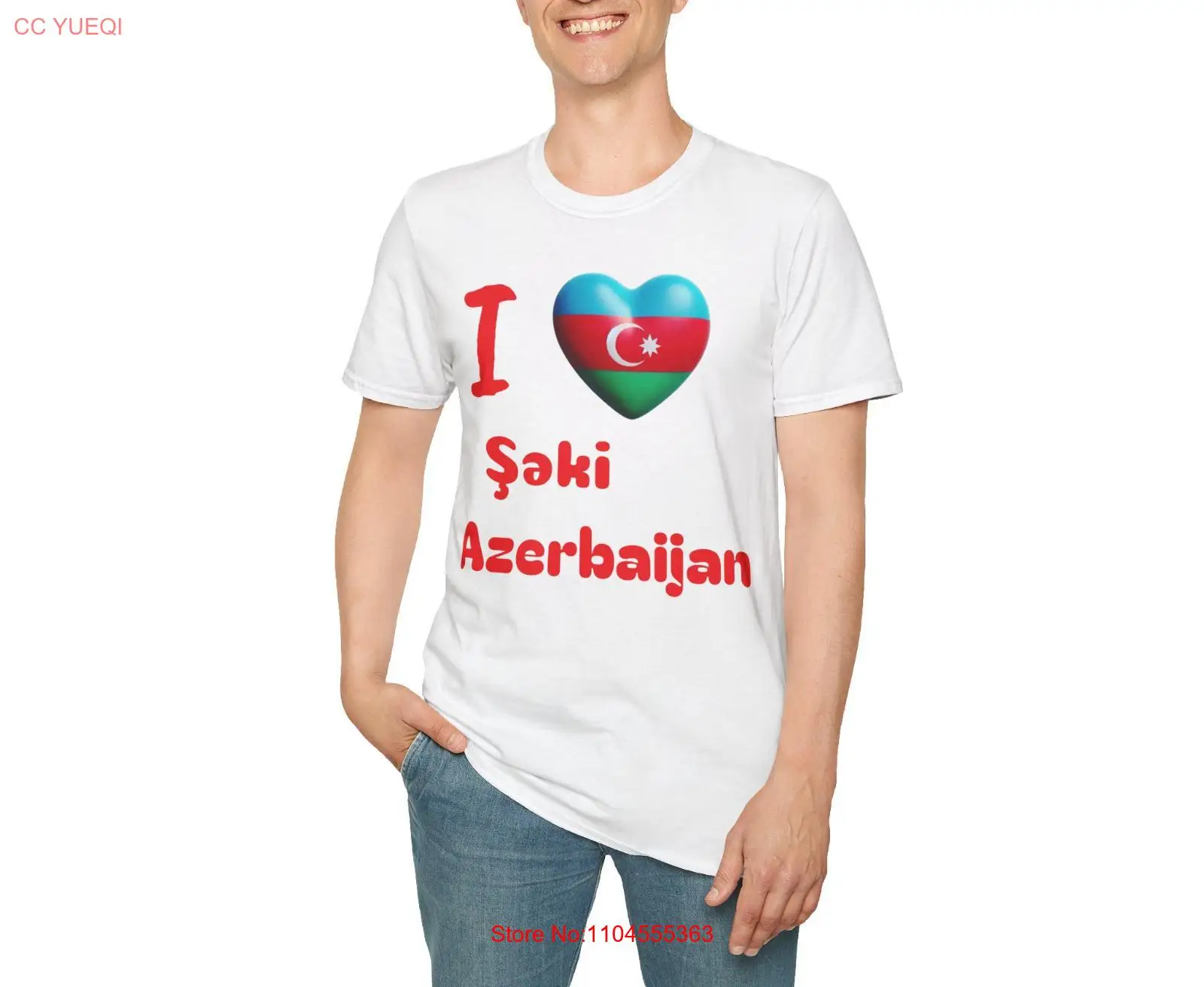 

I Love Shaki Azerbaijan White T Shirt Softstyle long or short sleeves