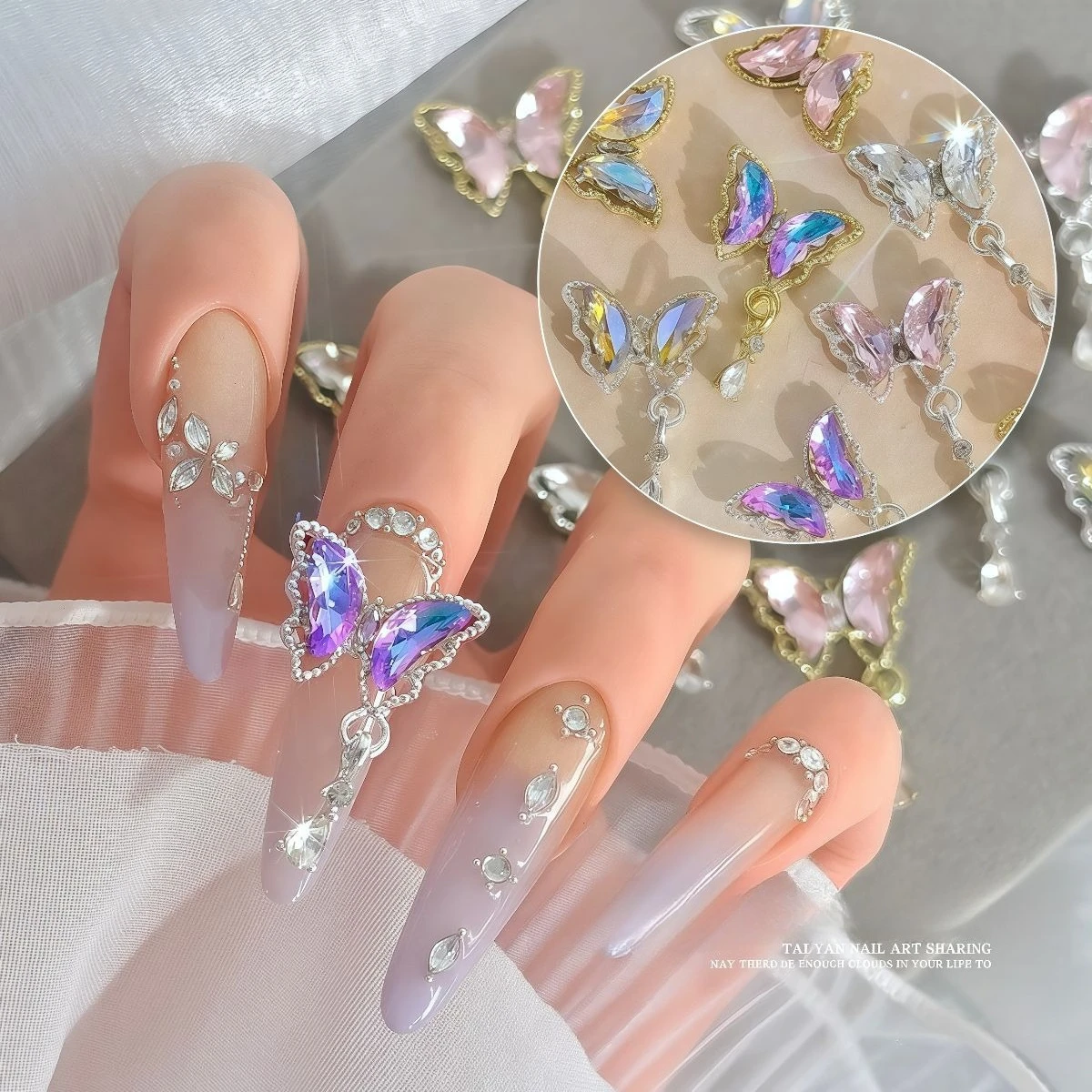 5Pcs Shiny Crystal Butterfly Pendant Nail Charms Luxury Rhinestone 3D Butterfly Popular DIY Manicure Decor