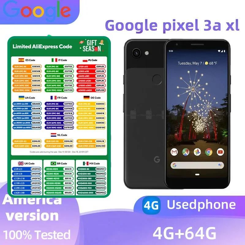 Google pixel 3a xl  4G 6Inch OLED  Screen Snapdragon670 18W Super Charge 3700mAh Battery OTG used phone