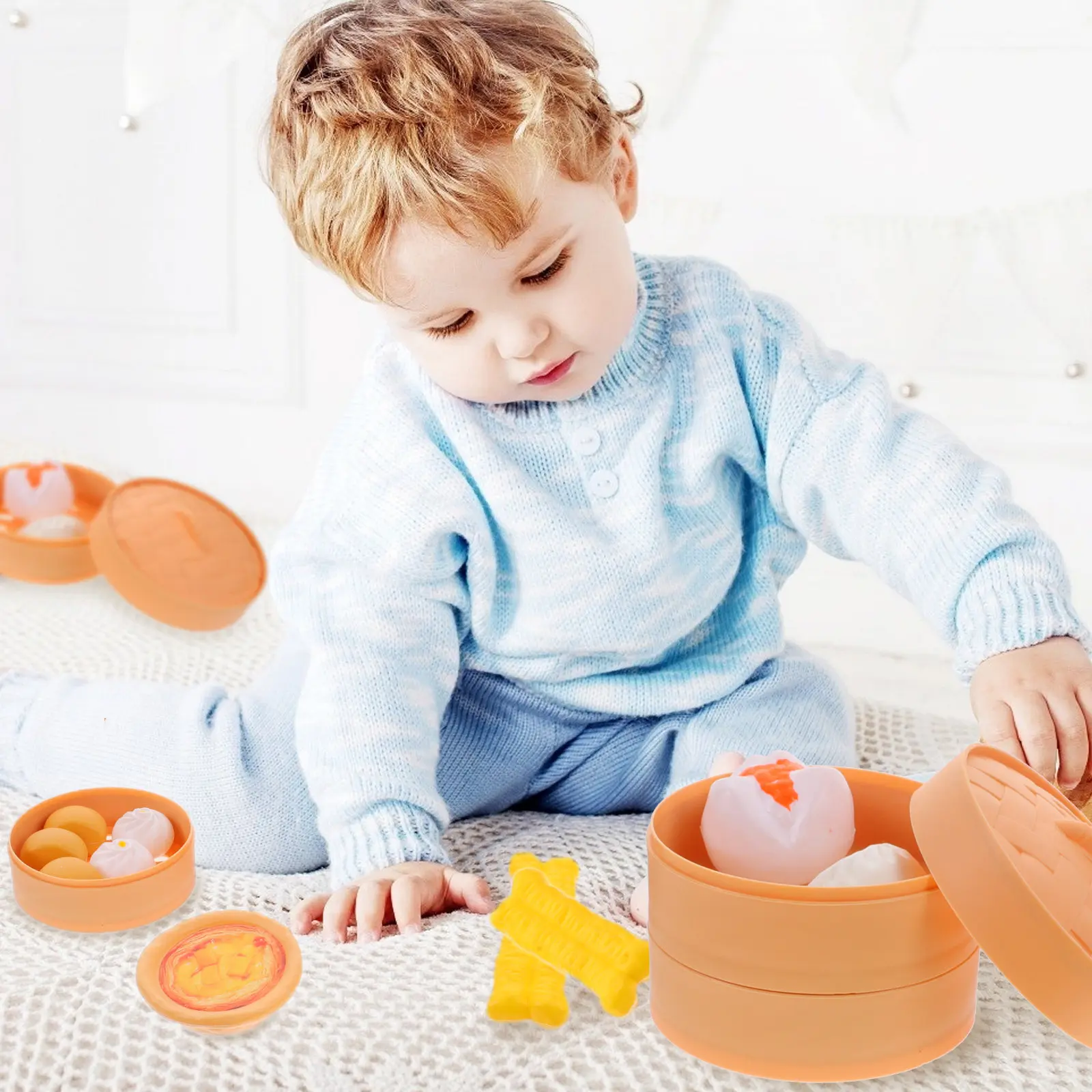 58Pcs Kitchen Play Role Plastic Breakfast Food Set Pretend Cooking Chinese Style Steamed Buns Shaomai Zongzi Pretend Play Toys