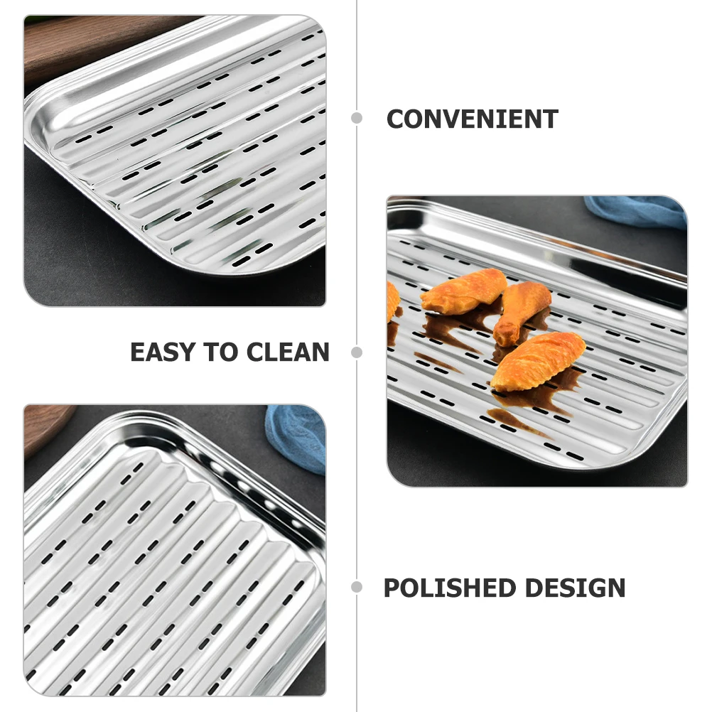 

Rectangular Stainless Steel Grilling Pan Perforated Food Tray BBQ Tool Letter Clamps Outdoor Steak Baking Serving Plates Kitchen